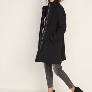 Old Navy’s  Black Wool Blend City Coat Full Zip Mock Neck Size L Large